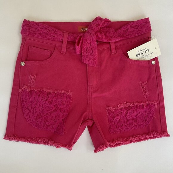 Guess Kids Girls Hot Pink Short With Lace Belt And Pockets Details size 10 - Picture 1 of 8